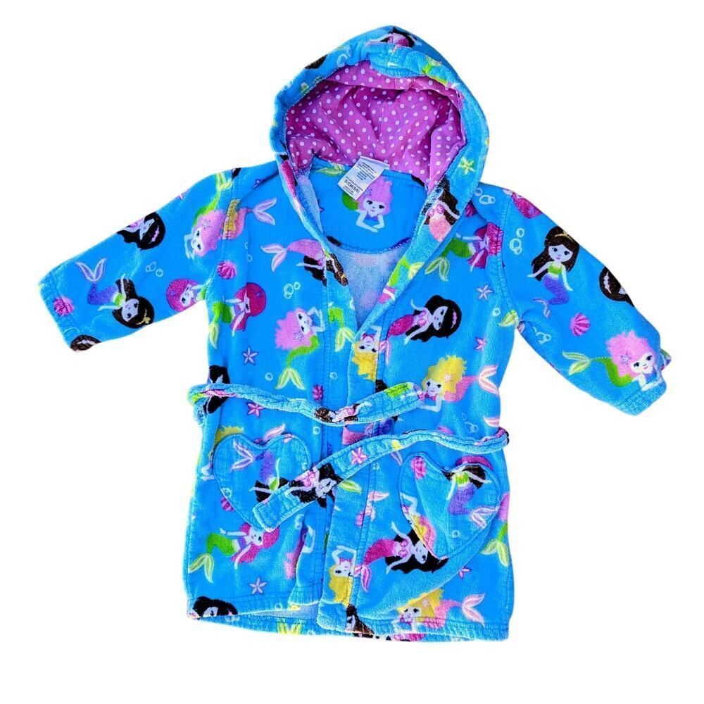 Saint Eve Girls Beach Swim Cover Up Hooded Robe size 5/6 Mermaid Blue Pink